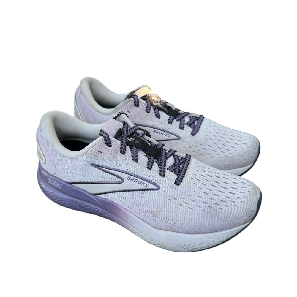 Brooks Ghost 16 Running Shoes White Black Orchid Ice 1204071B077 Women’s 8.5
